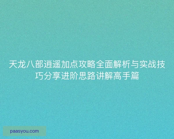 天龙八部逍遥加点攻略全面解析与实战技巧分享进阶思路讲解高手篇